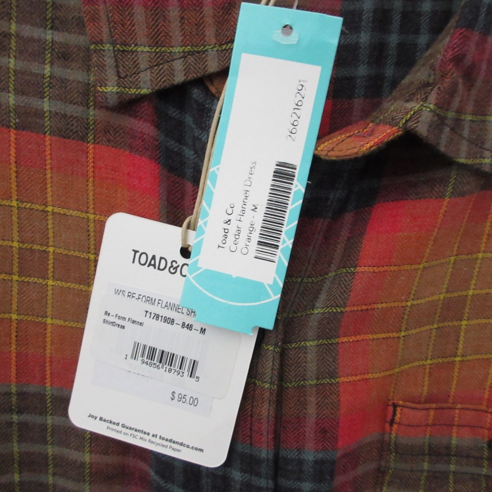 Toad&Co Shirt Dress M Orange Plaid Flannel Re-Form Outdoor Pockets Button NWT - Picture 4 of 10